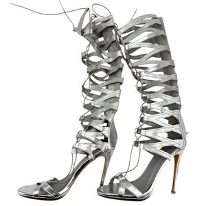 Wilady Silver stiletto gladiator sandals.